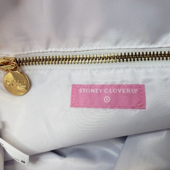 Stoney Clover Lane White Terry Cloth Tote Bag Embossed Beach Carry All 17x14 - Picture 7 of 11